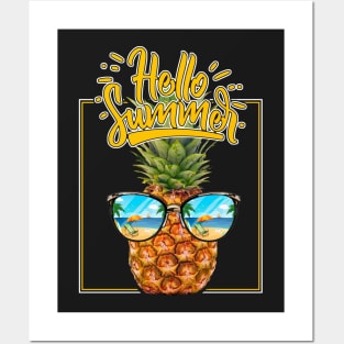 Hello Summer Tropical Pineapple with sun glasses product Posters and Art